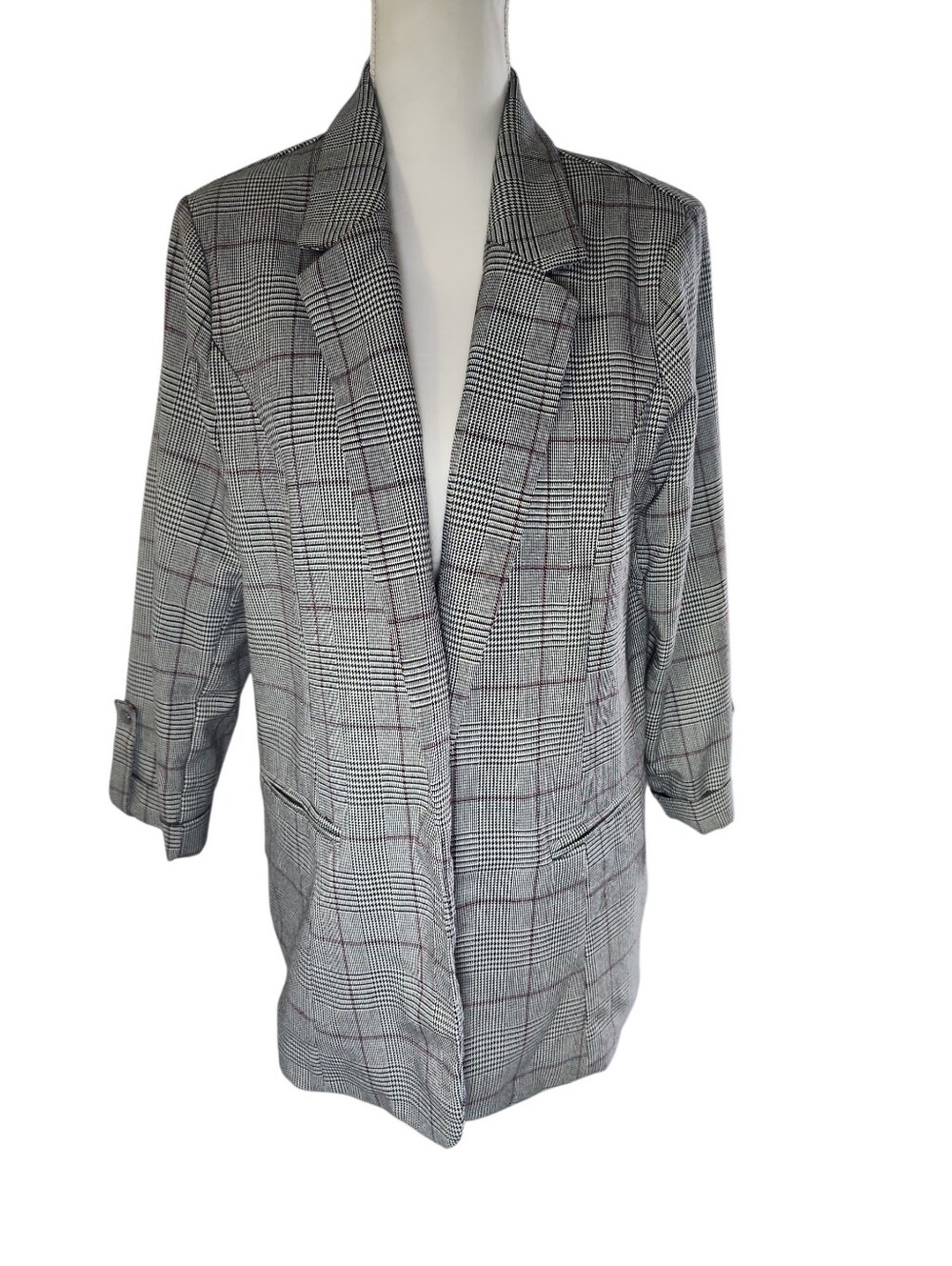 Stoosh Extraordinary 3/4 Sleeve Plaid Blazer Size Large